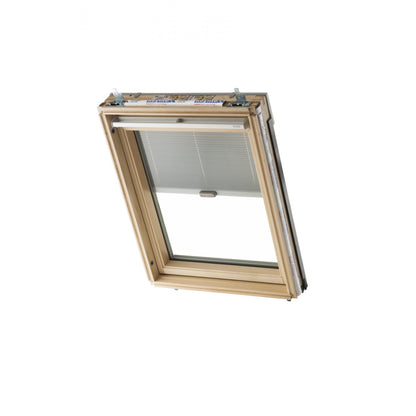 Keylite Remote Operated Electric Integral Blind Pine Centre Pivot Pitched Roof Window