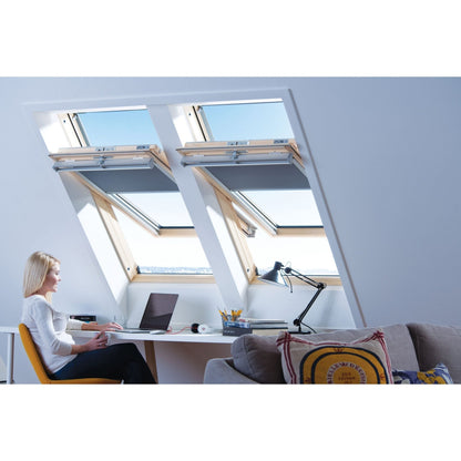 Keylite Remote Operated Electric Integral Blind Pine Centre Pivot Pitched Roof Window