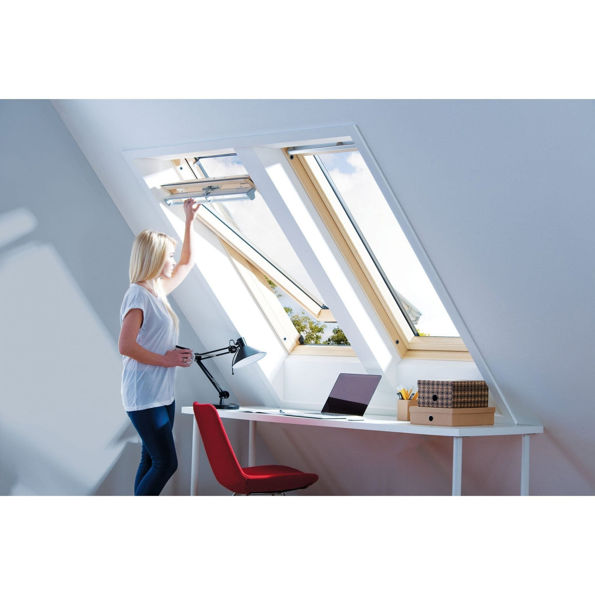 Keylite Hi-Therm Double Glazed Standard Electric Kit Pine Centre Pivot Pitched Roof Window **