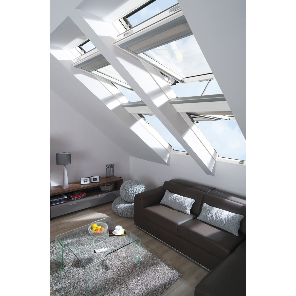 Fakro FTW-V P5 Z-Wave Electric Triple Glazed White Acrylic Centre Pivot Pitched Roof Window