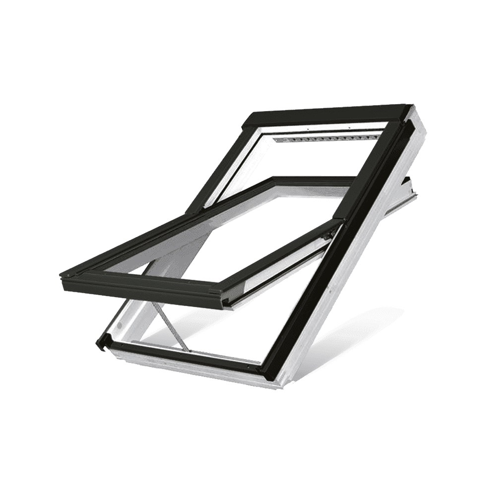Fakro FTU-V P2 Z-Wave Electric Double Glazed White Polyurethane Coated Centre Pivot Pitched Roof Window
