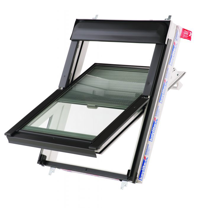 Keylite Remote Operated Electric Integral Blind Premium Electric Kit White Painted Centre Pivot Pitched Roof Windows